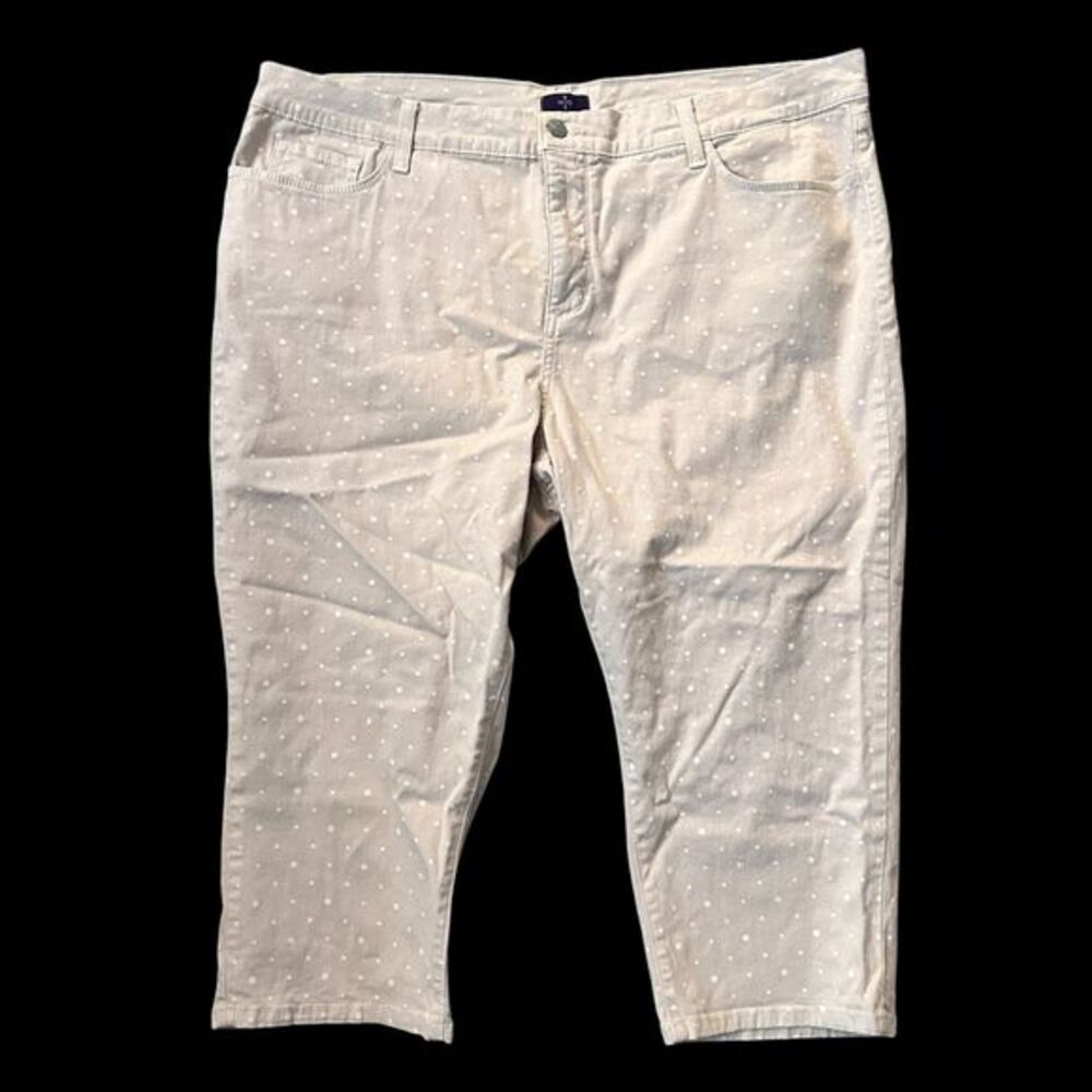NYDJ Beige White Polka Dot Stretchy Cropped Jeans Plus Size 22W